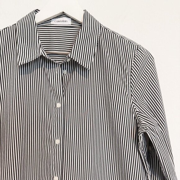 Calvin Klein Striped Button Up Roll Tab Shirt Office Work Business Casual Top - Picture 3 of 8